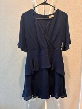Altar'd State Navy Blue Tiered Ruffle Wrap Dress